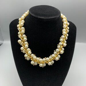 Beautiful Gold-Tone Choker Necklace with Pearl Beads 16" Long